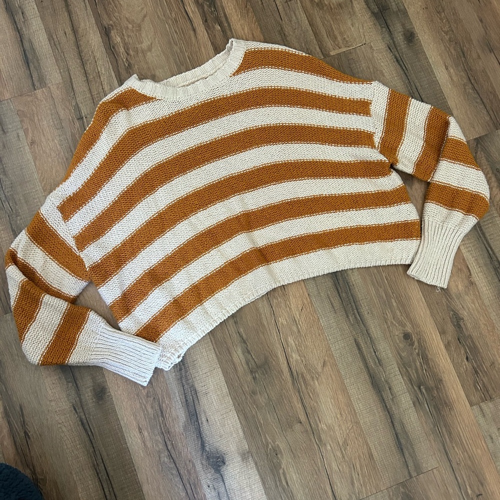 Billabong Women's Burnt Orange and Cream Striped Sweater